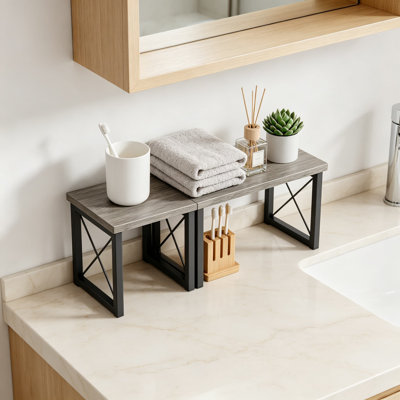 Desk Shelf Organizer for Top of Desk, 2 Tier Adjustable Small Bookshelf Stand, Freestanding Stackable Desktop Rack, Kitchen Counter Display Shelf for