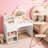 Vanity with Lights, Princess Dresser Table & Chair Set w/ Bookshelf, Storage Drawers for Little Girls-1664590319