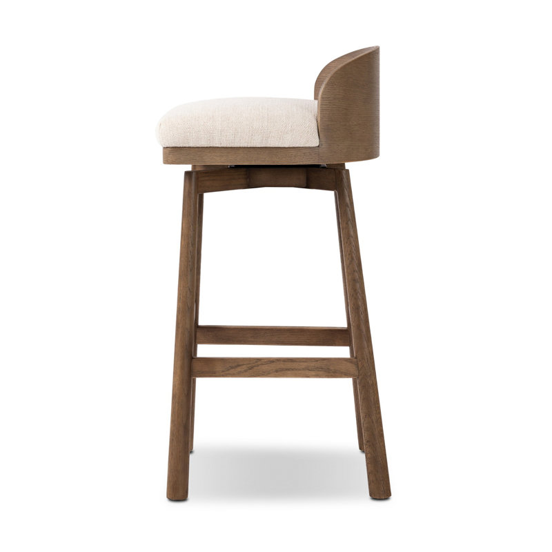 Cloris Swivel Stool-Altair Sienna-Counter & Bar, Bar Stool (30.91" Seat Height), Thames Cream Polyester Blend, Drifted Oak