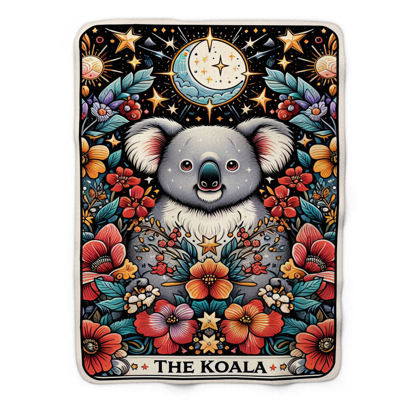 The Koala Tarot Card - 1 jeté Sherpa Blan Premium, L 60 po x L 80 po