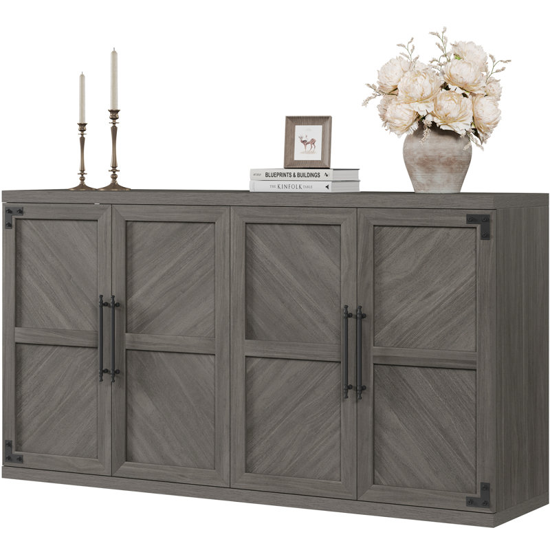 61.3" W Large Capacity Storage Sideboard With Adjustable Shelves And 4 Doors, Ash Gray