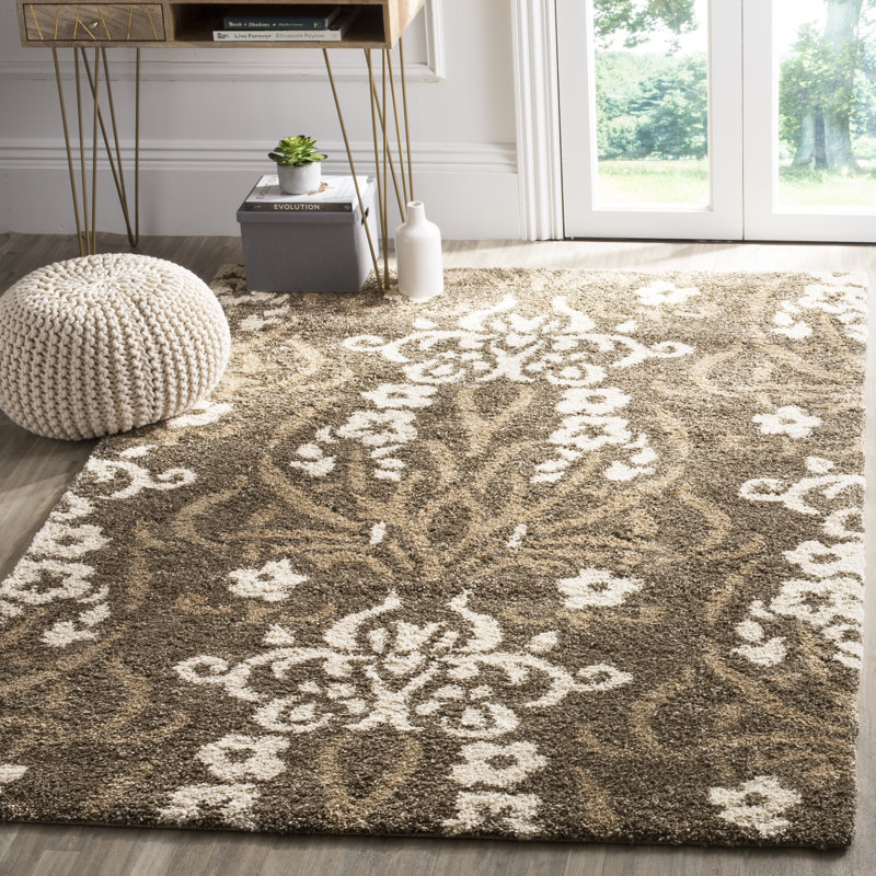 Tapis beige à motif floral Ellyona, Rectangle 4 pi x 6 pi