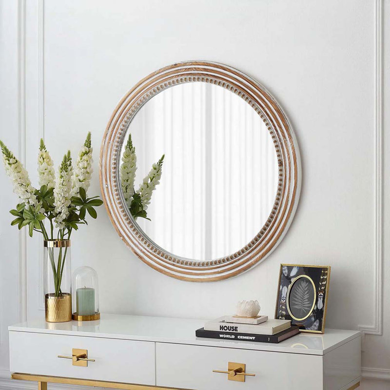Wooden Farmhouse Round Wall Mirror
