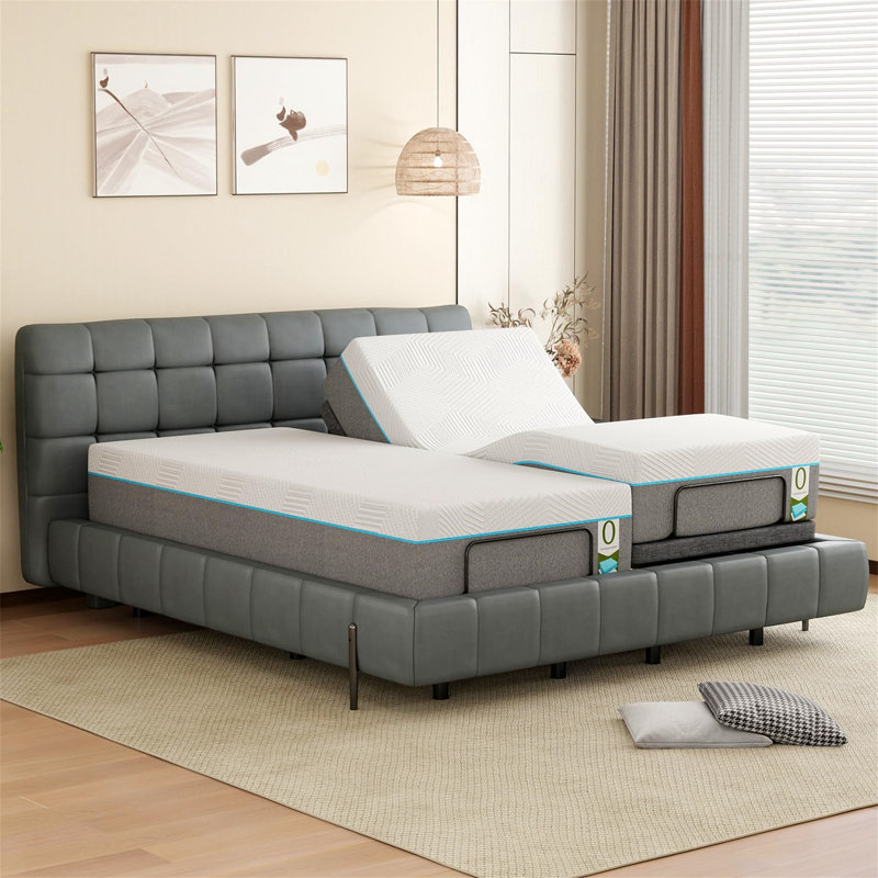 Structure de lit réglable avec matelas en mousse viscoélastique gélifiée blanche de 12 pouces, Simple TG