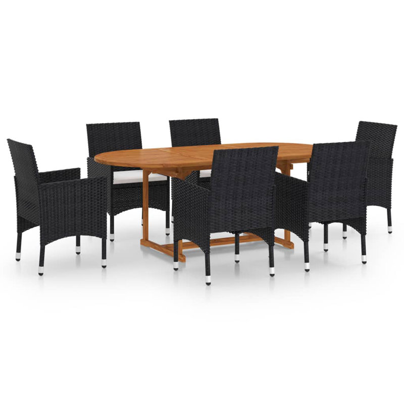 Mobilier d'extérieur en rotin poly 7 pièces, Noir, noir, noir, noir