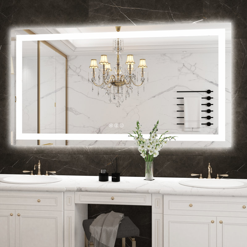 Miroir de salle de bain mural à DEL sans cadre à intensité variable, 55 po x 30 po