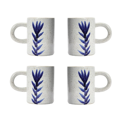 Creative Co-Op Hand Painted Stoneware Mug with Flower Design Antique and Reactive Glaze