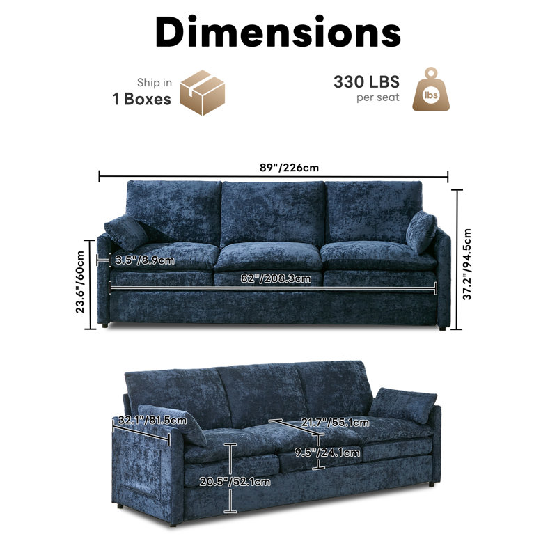Ensemble de salon en chenille 2 pièces, Bleu