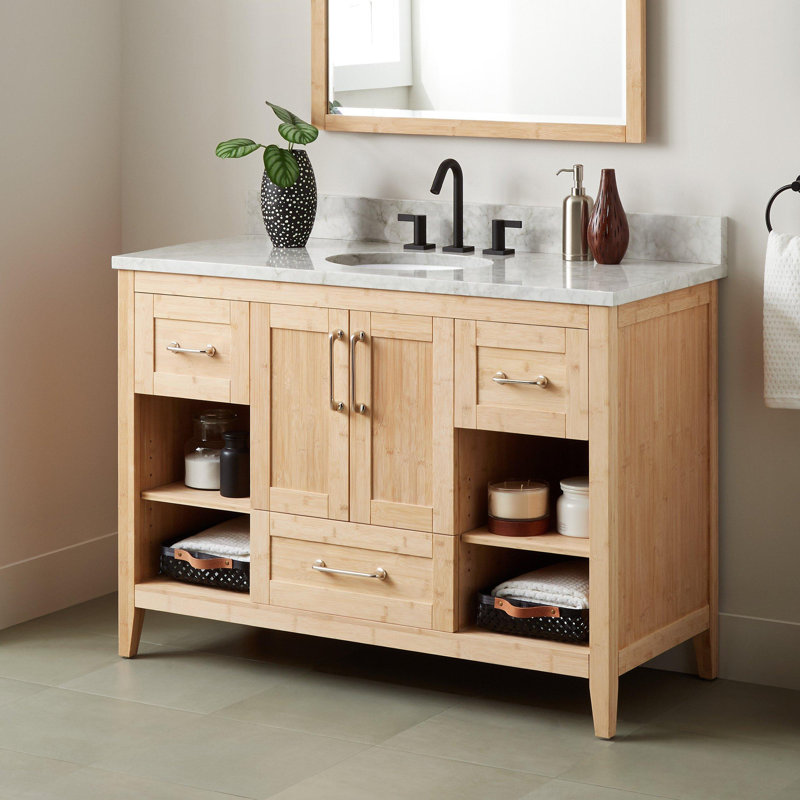 Burfield 48" Single Bathroom Vanity Set with Oval Undermount Sink, Carrara Marble, White, 8" Widespread