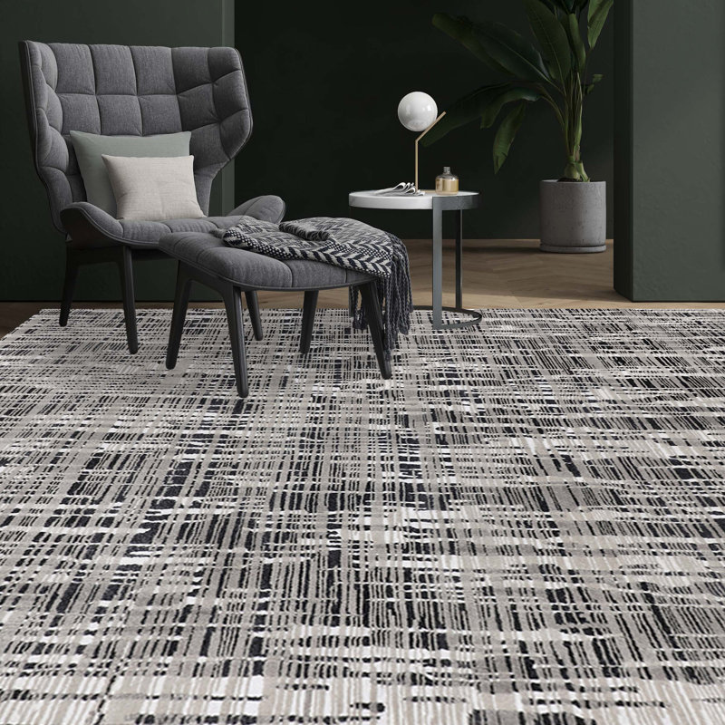 Abstract Area Rug in White, Rectangle 2' x 3'