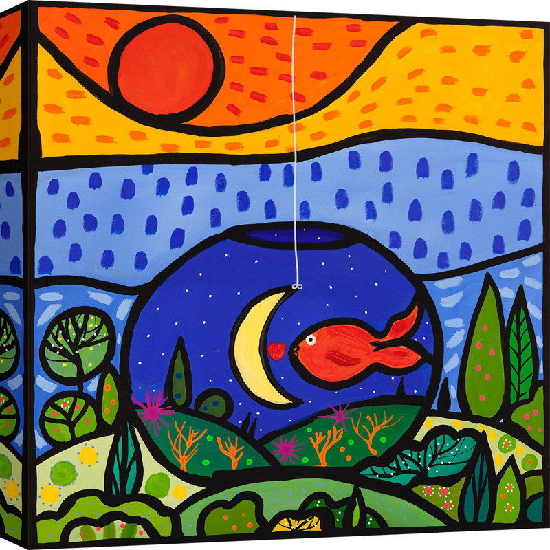 Lino - The Little Fish by Wallas - Wrapped Canvas Art Prints, 70cm H x 70cm W x 4cm D