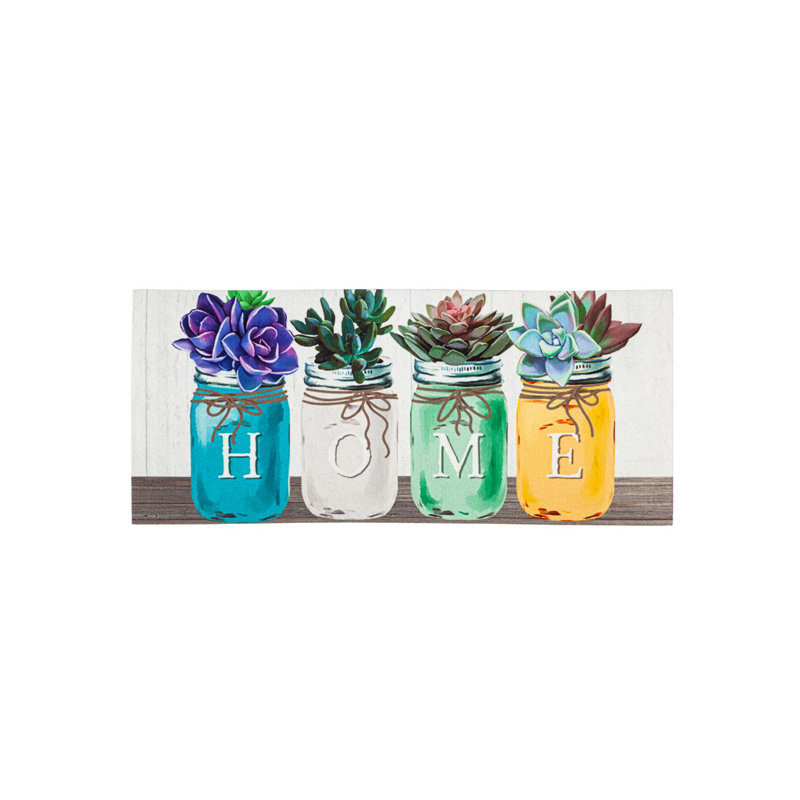 Tapis d'extérieur antidérapant Mason Jar Succulents