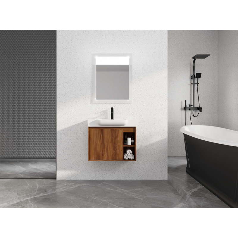 Meuble-lavabo mural avec lavabo en céramique blanche et porte à fermeture en douceur, 27"