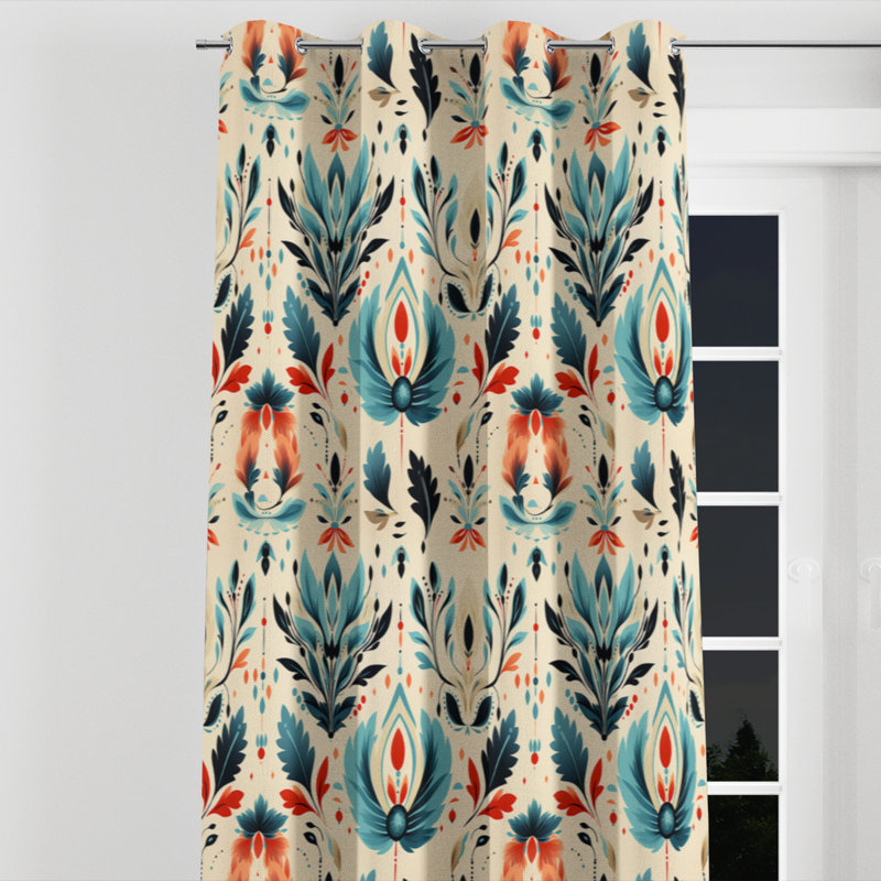 Aymon - Ikat Grommet Curtain - Velvet Room Darkening - 1 Panel, 52" W x 84" L, Silver Grommets 