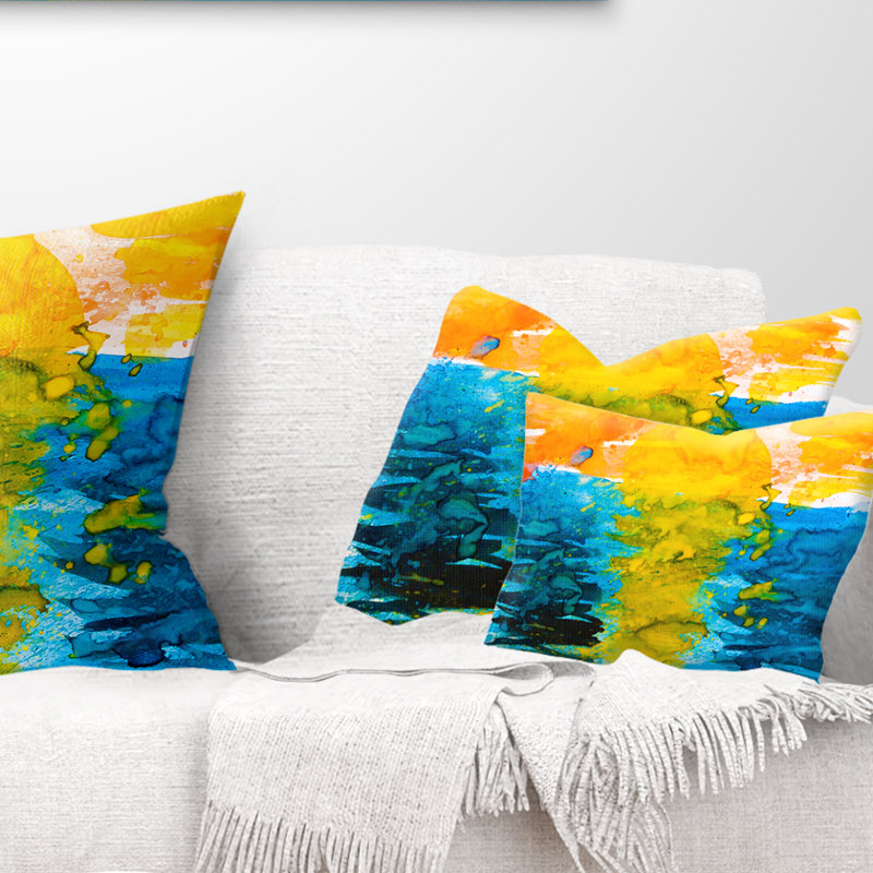 Sea Texture in Yellow Blue - Abstract Printed Throw Pillow