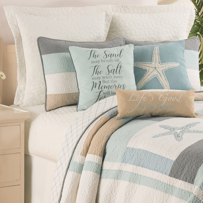 Axl Driftwood Shores Cotton Patchwork Coastal Quilt Set, Twin Quilt + 1 Shams