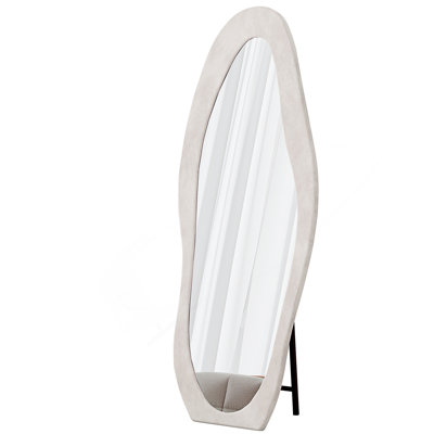 Full Length Mirror, 63" X 24" Floor Mirror/ Wall Mirror, Flannel Wrapped Wooden Frame Floor Mirror,Irregular Wavy Mirror Standing/Halling Large Wall Mirror For Bedroom,Living Room, Dressing Room