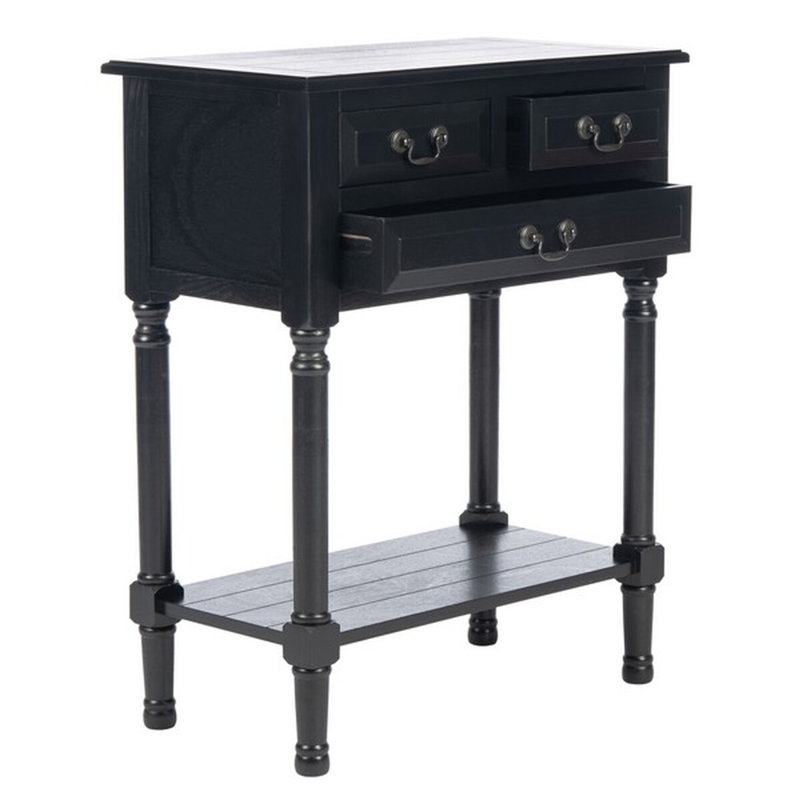 Rustic 23.5'' Rectangular Console Table – Durable Solid Wood with 3 Drawers and Turned Legs Storage, Black