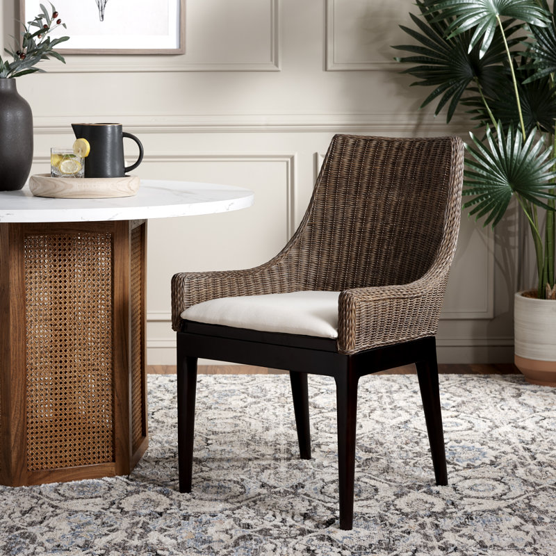 Fauteuil en coton de 24,25 po Livja, Brun blanc délavé / blanc