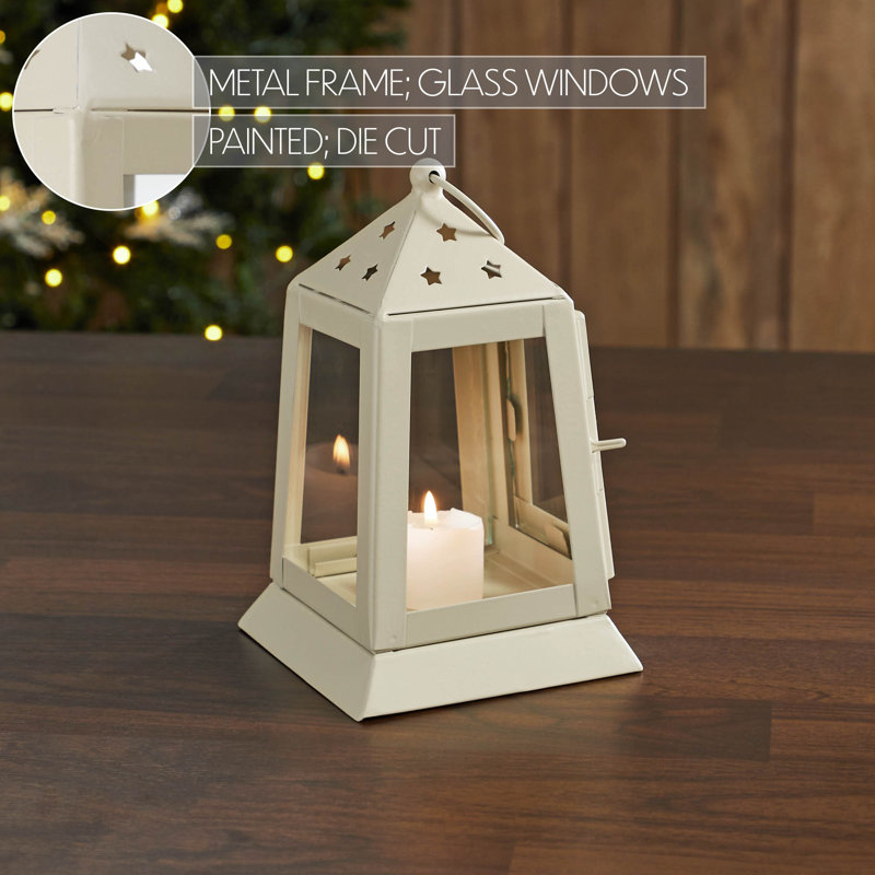 Photophore en métal Festive Finds, H 7 po x l 4,5 po x P 4,5 po, Blanc