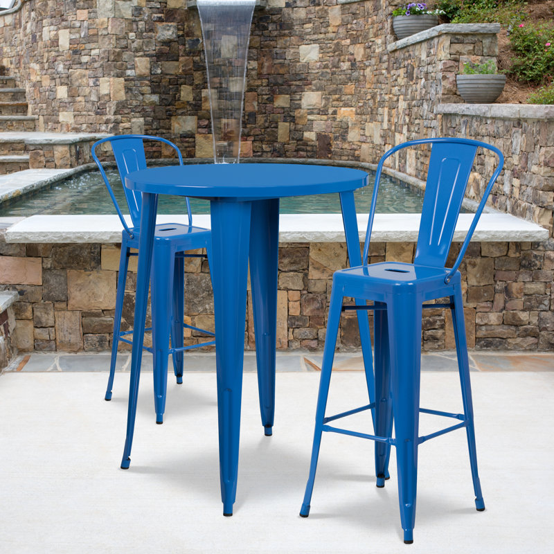 Ensemble de bar 3 pièces intérieur et extérieur Genece, Bleu, H 41 po x l 30 po x L 30 po