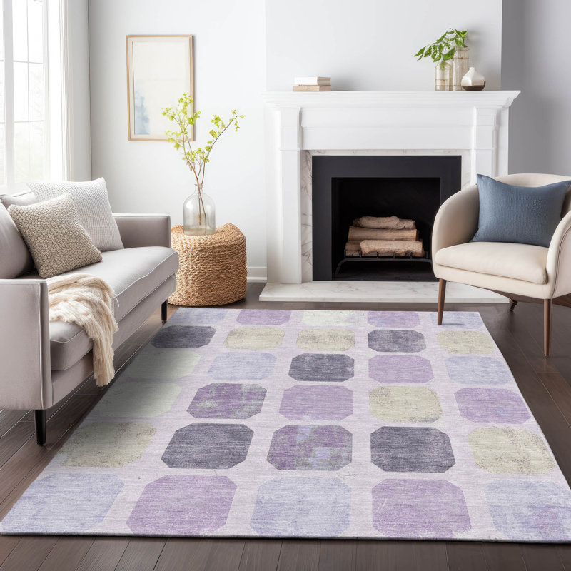 Tapis géométrique intérieur / extérieur lavable à la machine Kimberlin ACN2182, Rectangulaire 3 pi x 5 pi