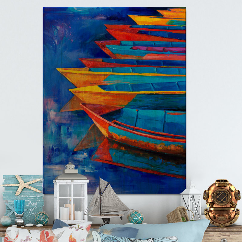 «Boat and Jetty at Pier», peinture, H 32 po x l 16 po x P 1 po, Toile tendue