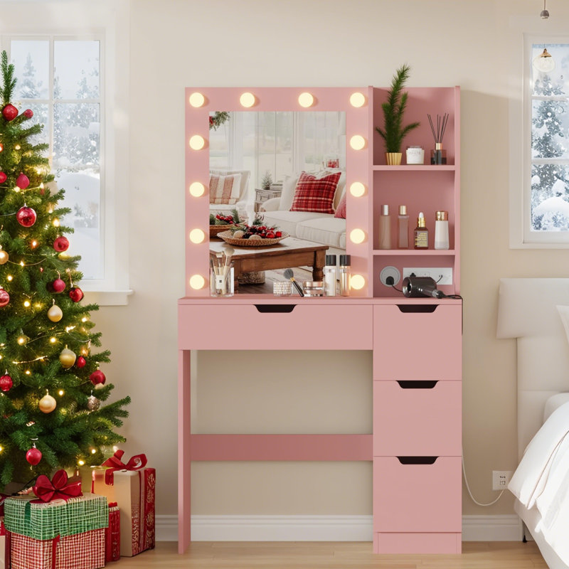 Dressing Table with Mirror, Pink