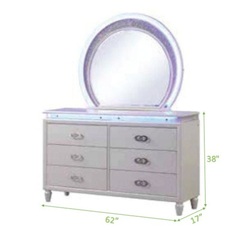 Commode 6 tiroirs Perla en bois blanc laiteux Perla (commode)