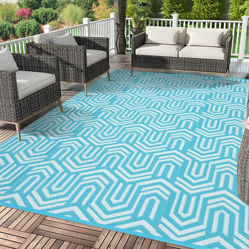 Modern Geometric Outdoor Door Mat - Durable Plastic Rug, Low Pile, Easy to Clean, Portable, Ideal for Patio or Garden, 9*18ft (274*549cm)