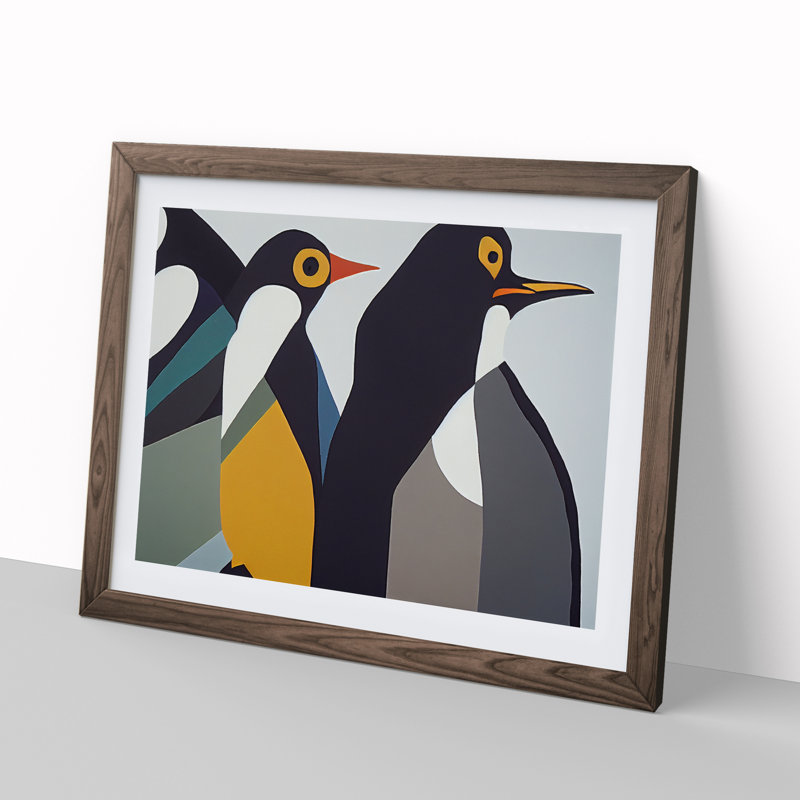 XH1022-6878X Penguins - Single Picture Frame Print, 46cm H x 64cm W x 2cm D, Walnut Framed