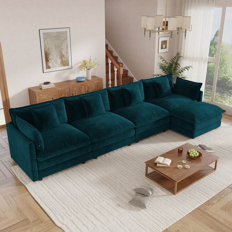 Canapé modulaire modulaire pour salon Hibbell, Chenille bleu