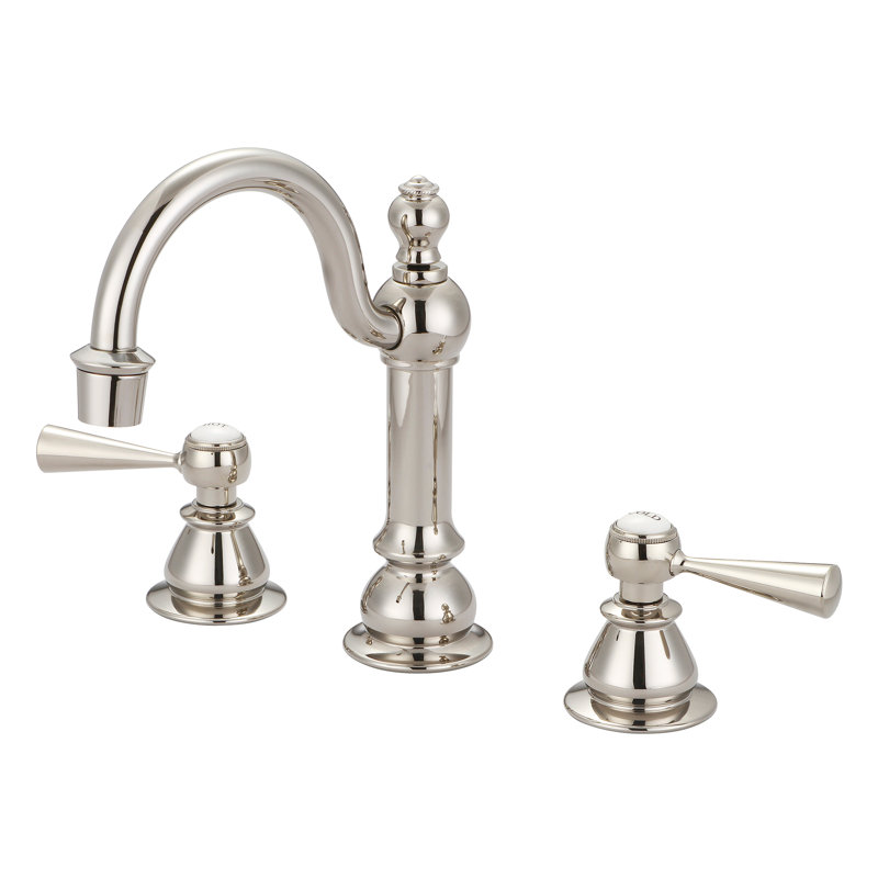 Robinet de lavabo américain à fixation sur le comptoir avec drain escamotable et finition en nickel poli avec poignées leviers en métal, indice de chaleur et de froid inclus