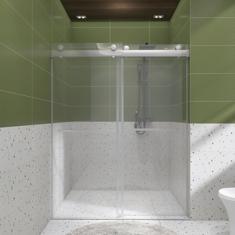Porte de douche coulissante double sans cadre avec verre trempé l 48 po x H 76 po