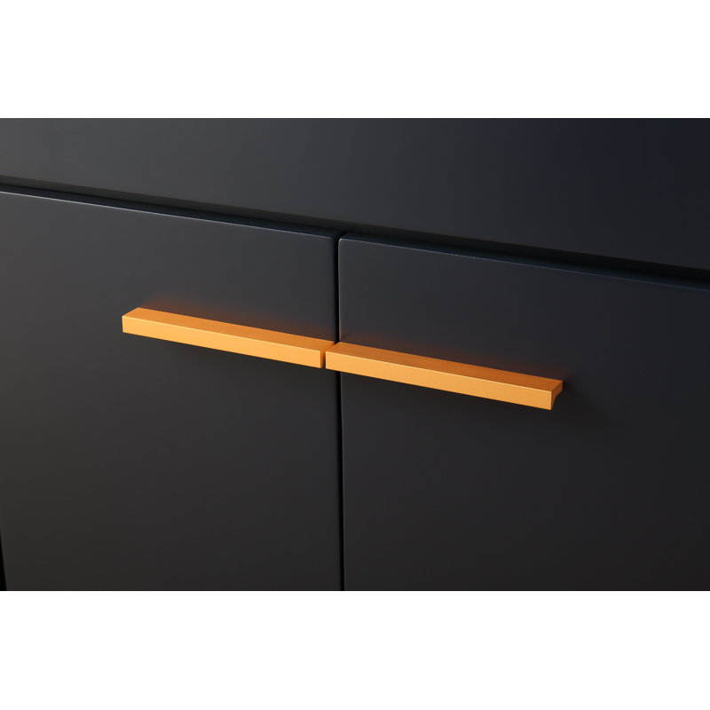 Navy Blue Double Sink Freestanding Bathroom Vanity with Brass Accents