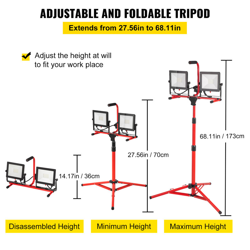LED Work Light with Stand, 5000 Lumen Dual-head LED Work Light
