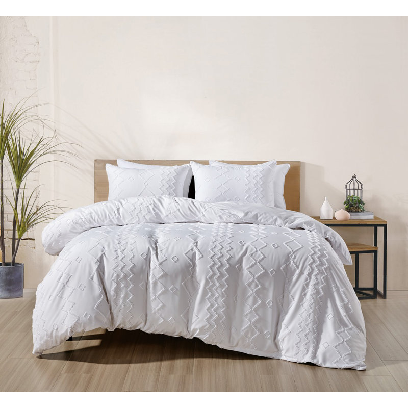 Housse de couette touffetée 2000 points Bibb Home (3 pièces), Housse de couette grand + 2 taies décoratives, Blanc