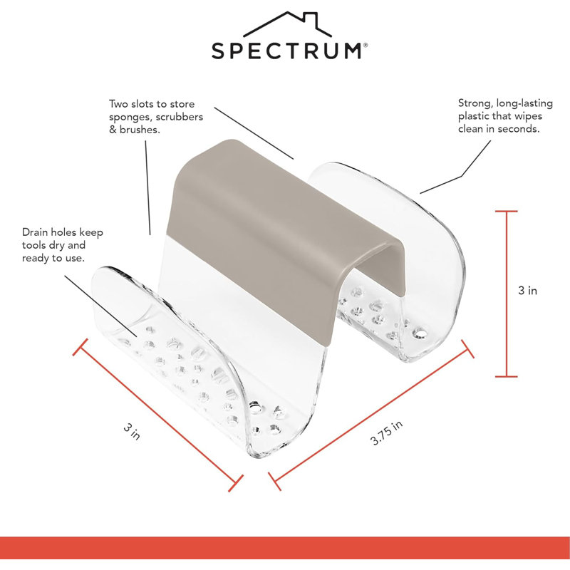 Cora Sponge & Brush Sink Saddle GY/CL, Light Gray/Clear
