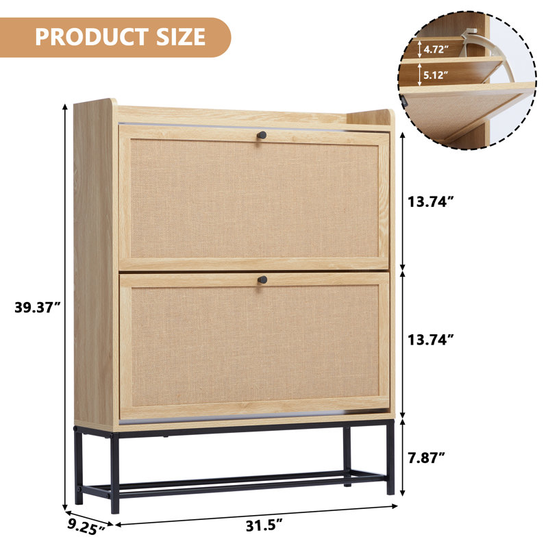 Flip Down Shoe Storage, Natural Wood, 39.37"H x 31.5"W x 9.25"D
