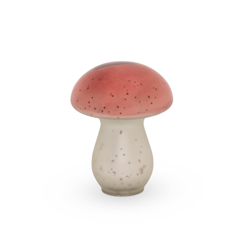 Verre brillant champignon forêt, H 6 po x l 5 po x P 5 po, Blanc / Orange