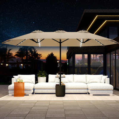 Parasol d'extérieur double face avec lumières: élégant, imperméable, protection contre les rayons UV et ambiance nocturne améliorée