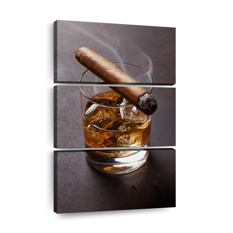 Cigare sur verre à whisky - Ensemble de 3 toiles tendues, H 32 po x l 20 po x P 1,25 po
