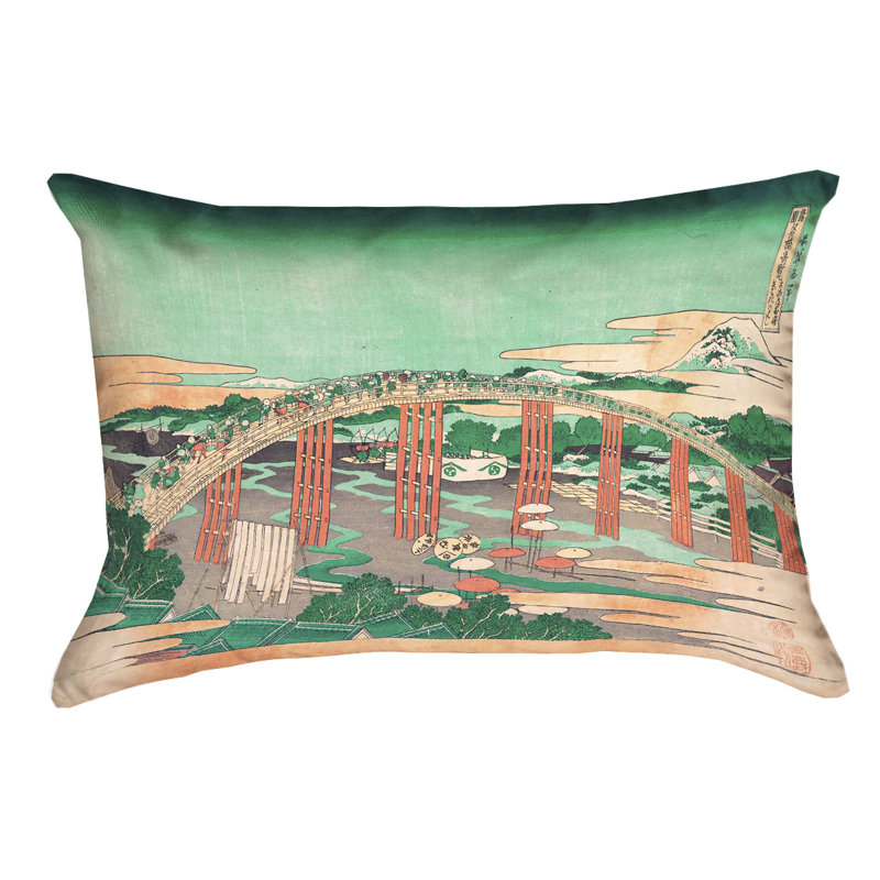 Coussin lombaire imperméable Katsushika Hokusai, Vert / Pêche