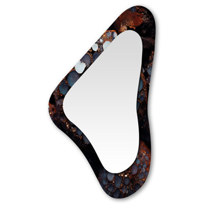 Black and orange Aquatine Geode II - Stone Geode Irregular Shape Large Mirror, Traditional Asymmetrical Unique Wall Mirror Decor, Printed Metal Art