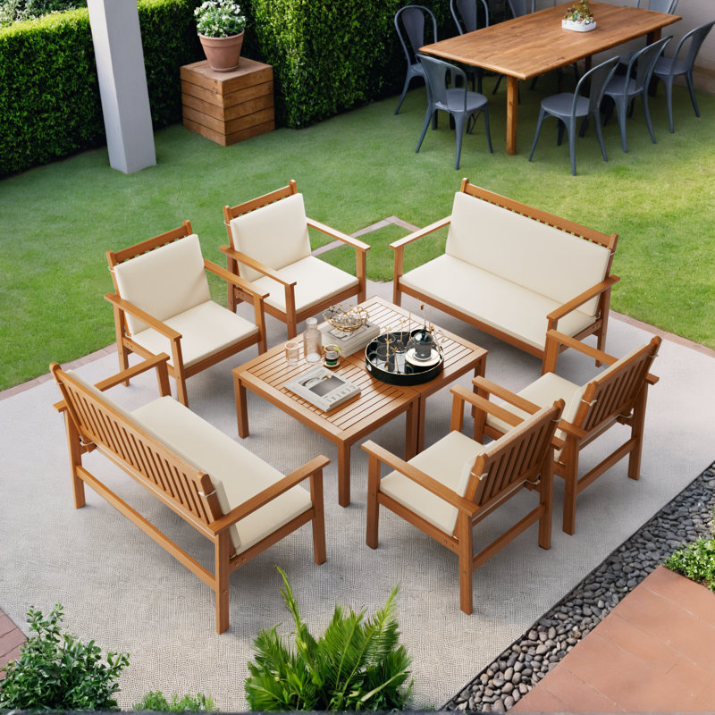 Felisity 8-person Premium Acacia Wood Outdoor Furniture Set With Comfortable Beige Cushions