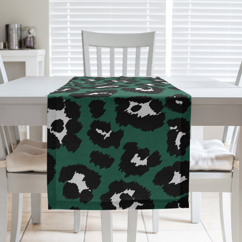 Animal Print Table Runner, 90" x 16", Green/Black/White
