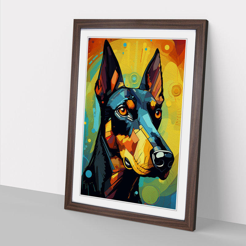 Doberman Futurism - Single Picture Frame Print on Wood, Walnut Framed, 46cm H x 34cm W