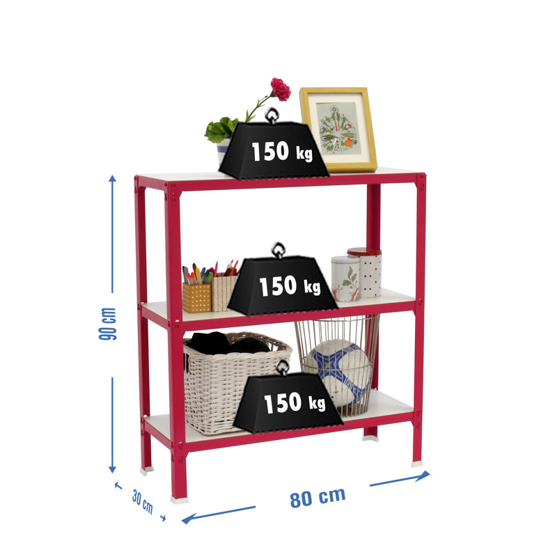 Vanhouten 80cm W Steel Height -Adjustable Shelving Unit, Rose/White