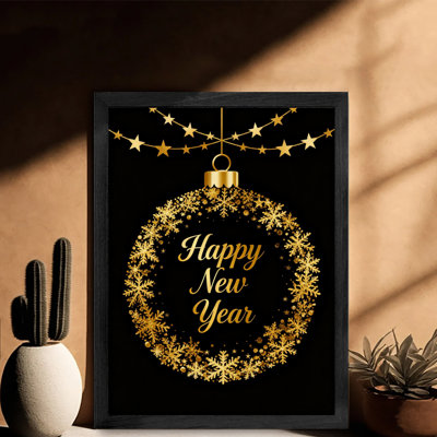 Black Framed Vintage Happy New Year! The lights are flickering Wall Art Retro Style Framed Prints