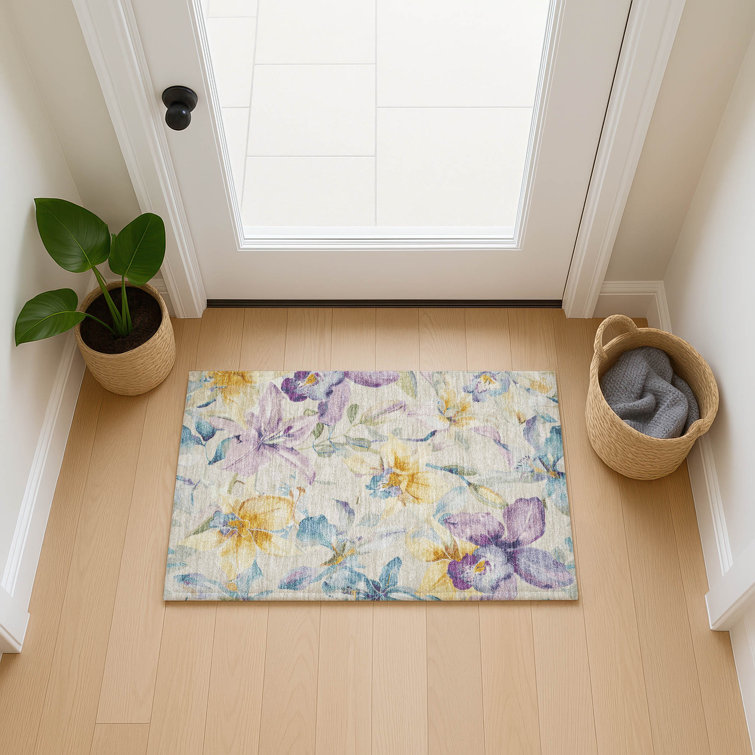 Machine Washable Indoor/Outdoor Millner ACN2262 Floral Rug